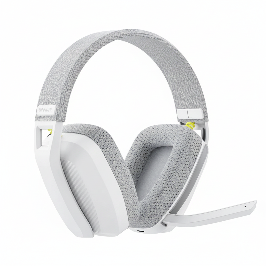 Auriculares blancos y grises vista lateral